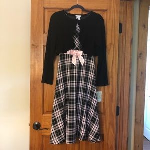 Plus Size 20.5 Girls Plaid Dress W/Shrug/Cardigan